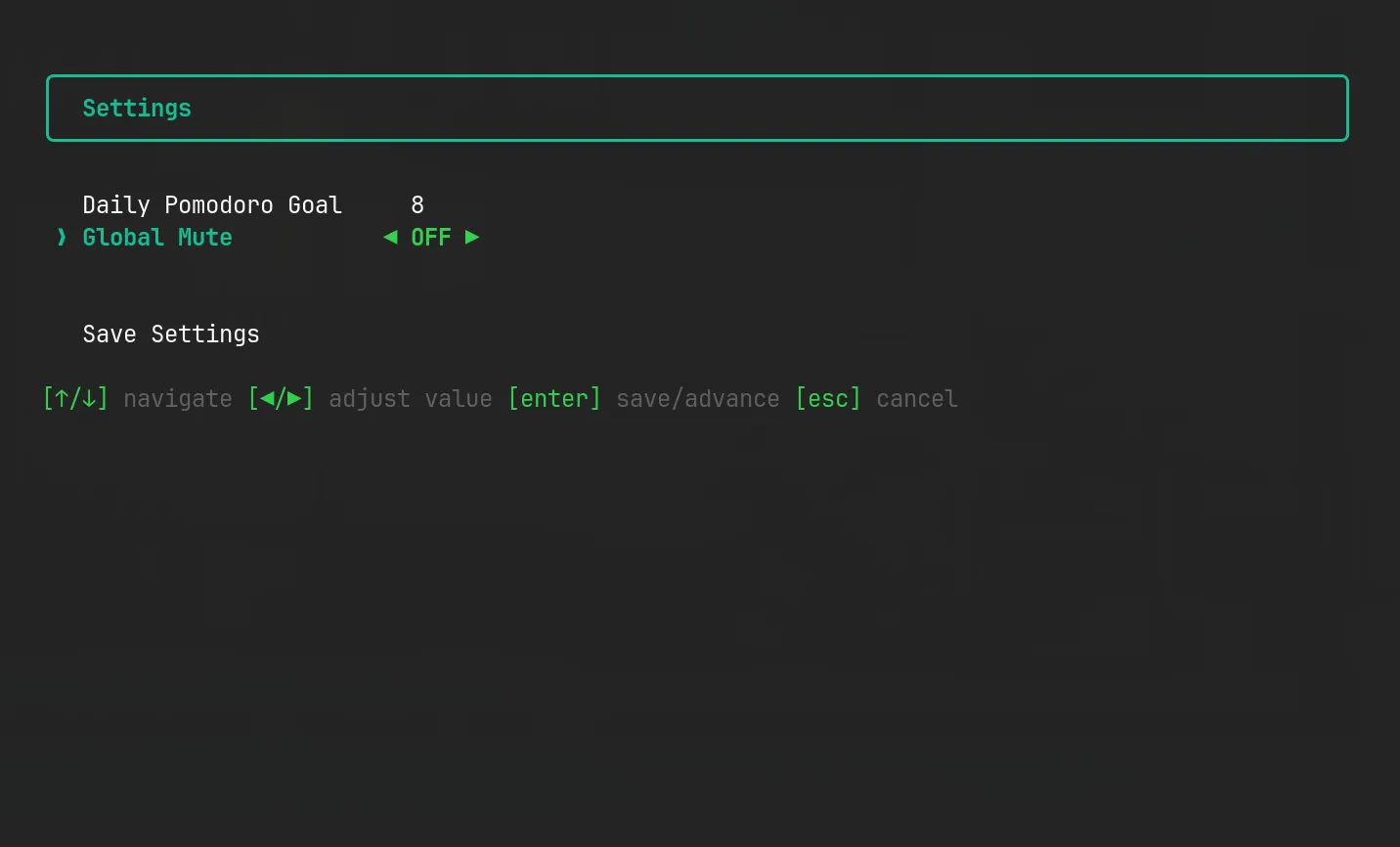 Settings Menu